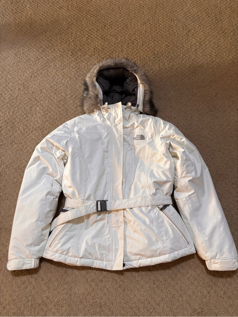 North Face Women’s Greenland Parka 550 Down Belted White Ski Jacket Size M